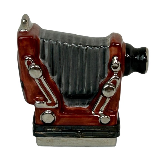 Vintage Limoges France ROCHARD Hand Painted Small Trinket Box Old Camera Bellows - Picture 3 of 10